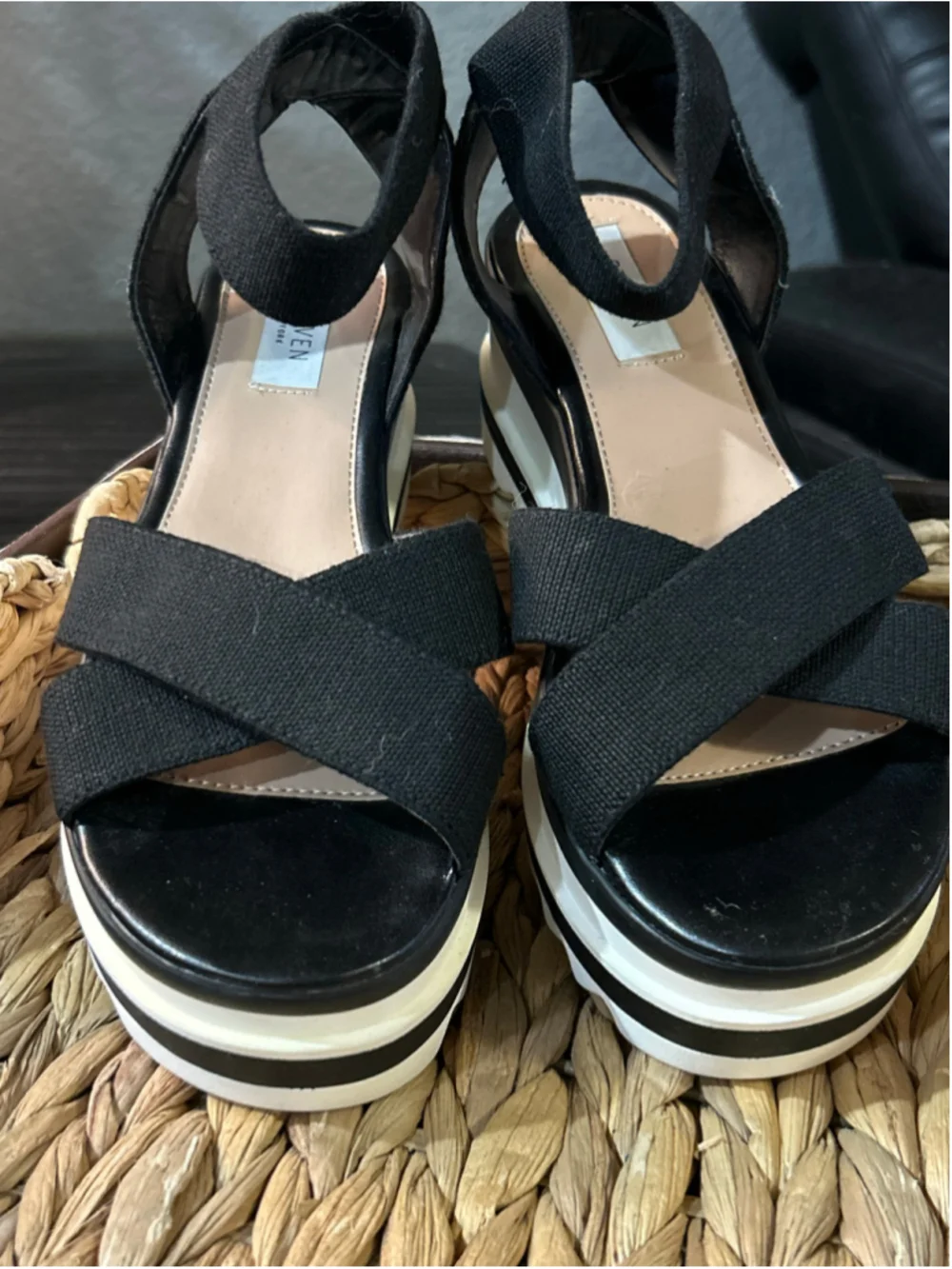 Women's Steven New York Black and White Platform Sandals